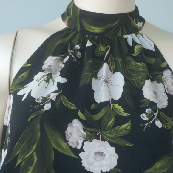Rachel Zoe Black Floral High Neck Open Back Blouse Top - Picture 4 of 7